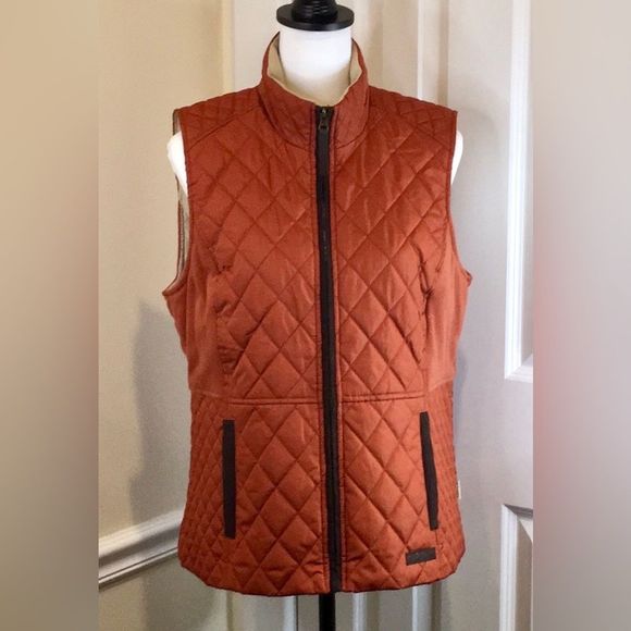 G.H. BASS Burned Orange Diamond Quilted Full Zip Vest w Hand Pockets Sz Large